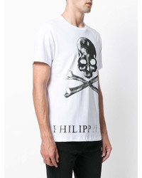 weißes und schwarzes bedrucktes T-Shirt mit einem Rundhalsausschnitt von Philipp Plein