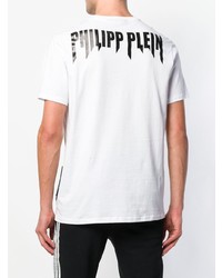 weißes und schwarzes bedrucktes T-Shirt mit einem Rundhalsausschnitt von Philipp Plein