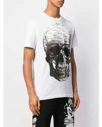 weißes und schwarzes bedrucktes T-Shirt mit einem Rundhalsausschnitt von Philipp Plein