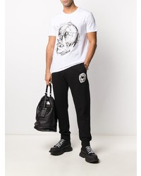 weißes und schwarzes bedrucktes T-Shirt mit einem Rundhalsausschnitt von Alexander McQueen