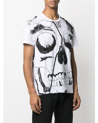 weißes und schwarzes bedrucktes T-Shirt mit einem Rundhalsausschnitt von Alexander McQueen