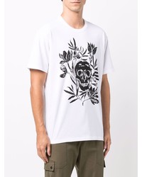 weißes und schwarzes bedrucktes T-Shirt mit einem Rundhalsausschnitt von Alexander McQueen