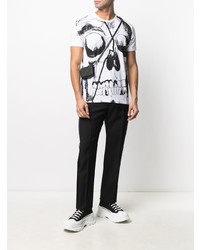 weißes und schwarzes bedrucktes T-Shirt mit einem Rundhalsausschnitt von Alexander McQueen