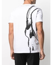 weißes und schwarzes bedrucktes T-Shirt mit einem Rundhalsausschnitt von Alexander McQueen