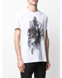 weißes und schwarzes bedrucktes T-Shirt mit einem Rundhalsausschnitt von Alexander McQueen