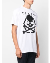 weißes und schwarzes bedrucktes T-Shirt mit einem Rundhalsausschnitt von Philipp Plein