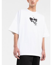 weißes und schwarzes bedrucktes T-Shirt mit einem Rundhalsausschnitt von Alexander McQueen