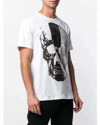 weißes und schwarzes bedrucktes T-Shirt mit einem Rundhalsausschnitt von Philipp Plein