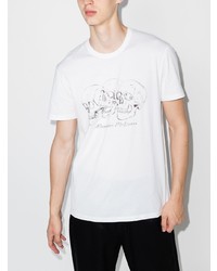 weißes und schwarzes bedrucktes T-Shirt mit einem Rundhalsausschnitt von Alexander McQueen