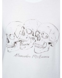 weißes und schwarzes bedrucktes T-Shirt mit einem Rundhalsausschnitt von Alexander McQueen