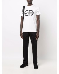 weißes und schwarzes bedrucktes T-Shirt mit einem Rundhalsausschnitt von Emporio Armani