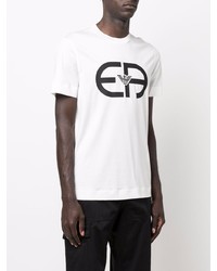 weißes und schwarzes bedrucktes T-Shirt mit einem Rundhalsausschnitt von Emporio Armani