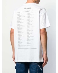 weißes und schwarzes bedrucktes T-Shirt mit einem Rundhalsausschnitt von Raf Simons