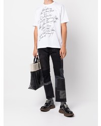 weißes und schwarzes bedrucktes T-Shirt mit einem Rundhalsausschnitt von Junya Watanabe