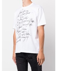 weißes und schwarzes bedrucktes T-Shirt mit einem Rundhalsausschnitt von Junya Watanabe