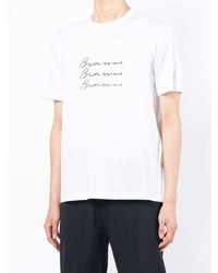 weißes und schwarzes bedrucktes T-Shirt mit einem Rundhalsausschnitt von Brioni