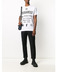 weißes und schwarzes bedrucktes T-Shirt mit einem Rundhalsausschnitt von DSQUARED2