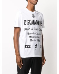 weißes und schwarzes bedrucktes T-Shirt mit einem Rundhalsausschnitt von DSQUARED2