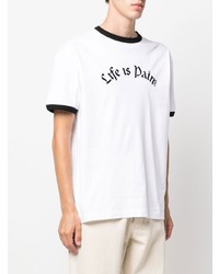 weißes und schwarzes bedrucktes T-Shirt mit einem Rundhalsausschnitt von Palm Angels