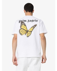 weißes und schwarzes bedrucktes T-Shirt mit einem Rundhalsausschnitt von Palm Angels