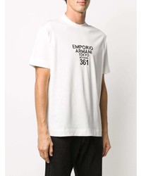 weißes und schwarzes bedrucktes T-Shirt mit einem Rundhalsausschnitt von Emporio Armani