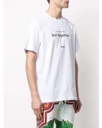 weißes und schwarzes bedrucktes T-Shirt mit einem Rundhalsausschnitt von MSGM