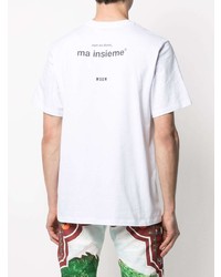 weißes und schwarzes bedrucktes T-Shirt mit einem Rundhalsausschnitt von MSGM