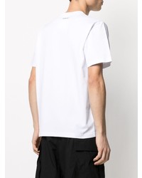 weißes und schwarzes bedrucktes T-Shirt mit einem Rundhalsausschnitt von Sacai