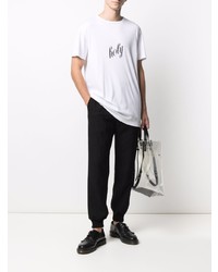 weißes und schwarzes bedrucktes T-Shirt mit einem Rundhalsausschnitt von Ann Demeulemeester