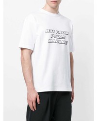 weißes und schwarzes bedrucktes T-Shirt mit einem Rundhalsausschnitt von Drôle De Monsieur