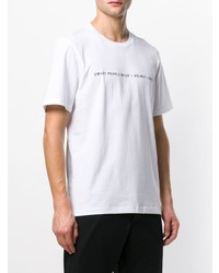 weißes und schwarzes bedrucktes T-Shirt mit einem Rundhalsausschnitt von Helmut Lang