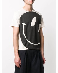 weißes und schwarzes bedrucktes T-Shirt mit einem Rundhalsausschnitt von Raf Simons