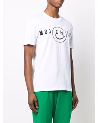 weißes und schwarzes bedrucktes T-Shirt mit einem Rundhalsausschnitt von Moschino