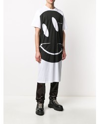 weißes und schwarzes bedrucktes T-Shirt mit einem Rundhalsausschnitt von Raf Simons