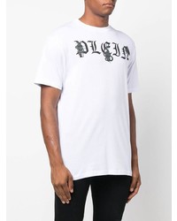 weißes und schwarzes bedrucktes T-Shirt mit einem Rundhalsausschnitt von Philipp Plein