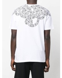 weißes und schwarzes bedrucktes T-Shirt mit einem Rundhalsausschnitt von Marcelo Burlon County of Milan