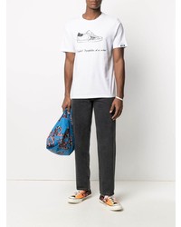 weißes und schwarzes bedrucktes T-Shirt mit einem Rundhalsausschnitt von Golden Goose