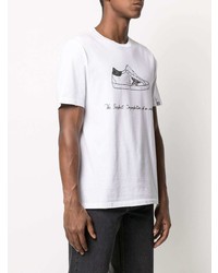 weißes und schwarzes bedrucktes T-Shirt mit einem Rundhalsausschnitt von Golden Goose