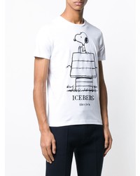 weißes und schwarzes bedrucktes T-Shirt mit einem Rundhalsausschnitt von Iceberg