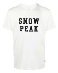weißes und schwarzes bedrucktes T-Shirt mit einem Rundhalsausschnitt von Snow Peak