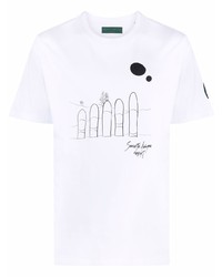 weißes und schwarzes bedrucktes T-Shirt mit einem Rundhalsausschnitt von Societe Anonyme