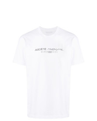 weißes und schwarzes bedrucktes T-Shirt mit einem Rundhalsausschnitt von Societe Anonyme