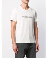 weißes und schwarzes bedrucktes T-Shirt mit einem Rundhalsausschnitt von Ami Paris