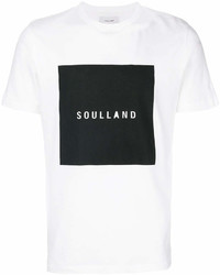 weißes und schwarzes bedrucktes T-Shirt mit einem Rundhalsausschnitt von Soulland