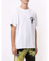 weißes und schwarzes bedrucktes T-Shirt mit einem Rundhalsausschnitt von A Bathing Ape