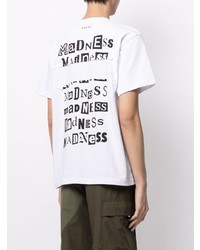 weißes und schwarzes bedrucktes T-Shirt mit einem Rundhalsausschnitt von Sacai