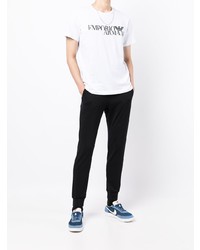 weißes und schwarzes bedrucktes T-Shirt mit einem Rundhalsausschnitt von Emporio Armani