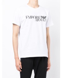 weißes und schwarzes bedrucktes T-Shirt mit einem Rundhalsausschnitt von Emporio Armani