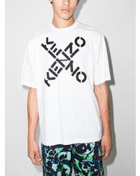 weißes und schwarzes bedrucktes T-Shirt mit einem Rundhalsausschnitt von Kenzo