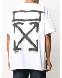 weißes und schwarzes bedrucktes T-Shirt mit einem Rundhalsausschnitt von Off-White